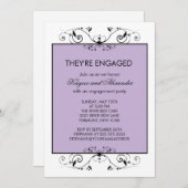 紫と黒のスクロール婚約招待状 招待状 (正面/裏面)