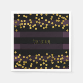 紫と黒のストライプ金ゴールドホイルフェイクドット スタンダードカクテルナプキン