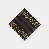 紫と黒のストライプ金ゴールドホイルフェイクドット スタンダードカクテルナプキン (角)