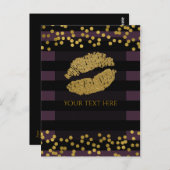 紫と黒のストライプ金ゴールドホイルフェイクドット ポストカード (正面/裏面)