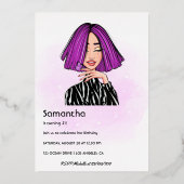 紫と黒のゼブラストライプバースデーパーティー 箔招待状 (裏面)