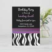 紫と黒のゼブラ柄の誕生日招待状 招待状 (スタンド正面)