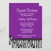 紫と黒のゼブラ水玉模様スイート16 招待状 (正面/裏面)
