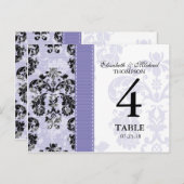 紫と黒のダマスクのウェディングテーブル番号カード ポストカード (正面/裏面)