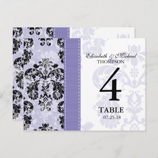 紫と黒のダマスクのウェディングテーブル番号カード ポストカード (正面/裏面)