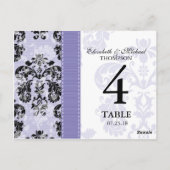 紫と黒のダマスクのウェディングテーブル番号カード ポストカード (裏面)