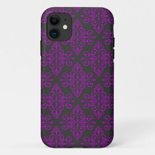 紫と黒のダマスク模様 Case-Mate iPhoneケース (裏面)