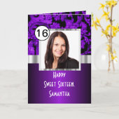 紫と黒のダマスクsweet sixteen カード (黄色い花)