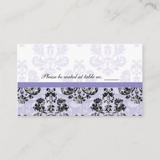 紫と黒のダマスコウェディングテーブルの座席表 プレイスカード (正面)