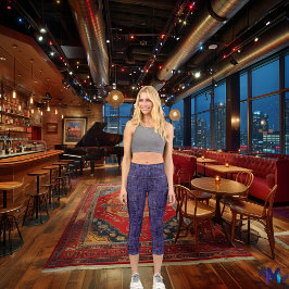 紫と黒のデニム:パーソナライズされたロゴと文字 カプリレギンス