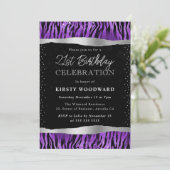 紫と黒のトラストライプの誕生日21日 招待状 (スタンド正面)