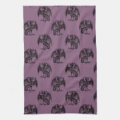 紫と黒のドラゴンズ模様ハロウィン キッチンタオル (縦)