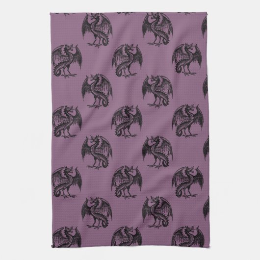 紫と黒のドラゴンズ模様ハロウィン キッチンタオル (縦)