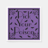 紫と黒のハロウィーンこうもりがあなたの毒を選ぶ スタンダードカクテルナプキン (正面)