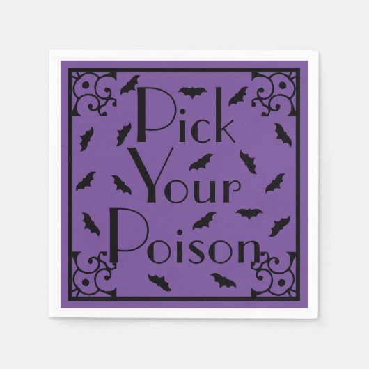 紫と黒のハロウィーンこうもりがあなたの毒を選ぶ スタンダードカクテルナプキン (正面)