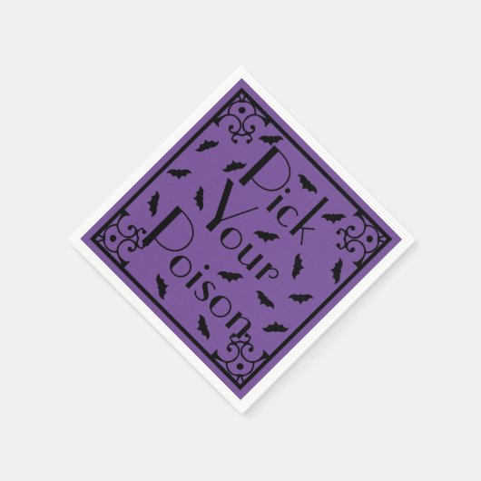 紫と黒のハロウィーンこうもりがあなたの毒を選ぶ スタンダードカクテルナプキン (角)