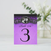 紫と黒のハロウィーンスケルトンテーブル番号 ポストカード (スタンド正面)