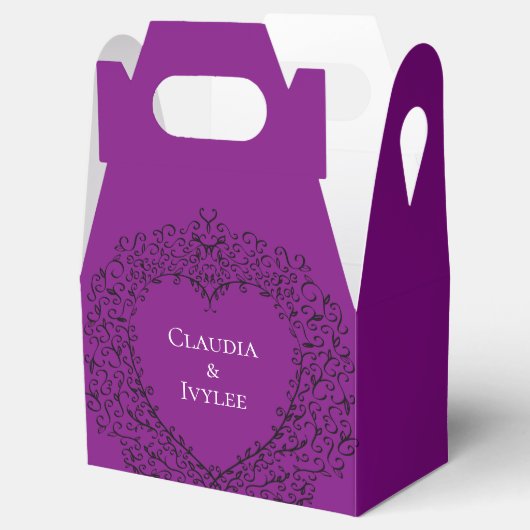 紫と黒のハートゴシック結婚式の引き出物箱 フェイバーボックス (オープン)