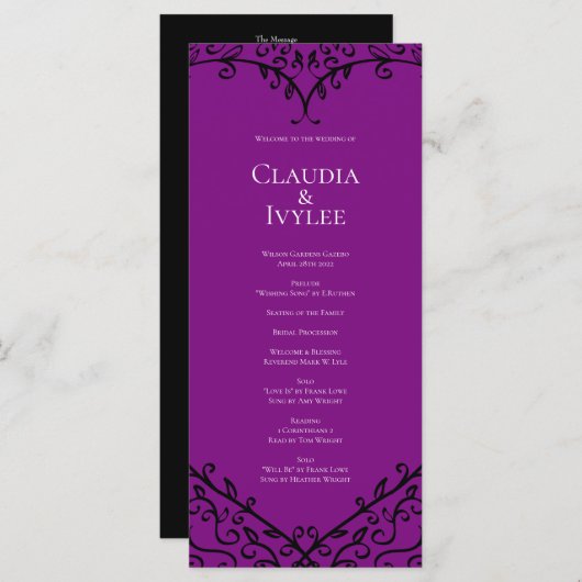 紫と黒のハートゴシック結婚式 プログラム (正面/裏面)
