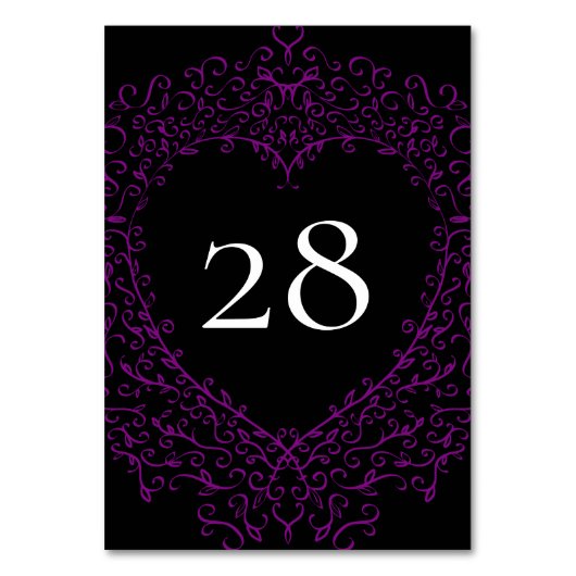 紫と黒のハート結婚ゴシックの表番号 テーブルナンバー (裏面)