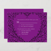 紫と黒のハート結婚ゴシックの返信カード ポストカード (正面/裏面)