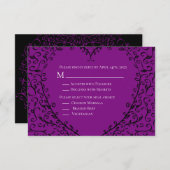 紫と黒のハート結婚ゴシックの返信カード 招待状 (正面/裏面)