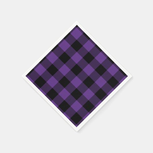 紫と黒のバッファローチェックの格子模様 スタンダードカクテルナプキン (角)