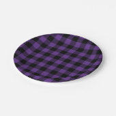 紫と黒のバッファローチェックの格子模様 ペーパープレート (アングル)