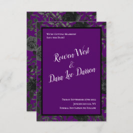 紫と黒のバラゴシックの結婚式の日付を保存 招待状