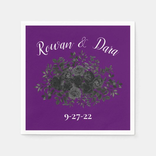 紫と黒のバラゴシック結婚ズのナプキン スタンダードカクテルナプキン (正面)