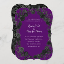 紫と黒のバラゴシック結婚式招待状