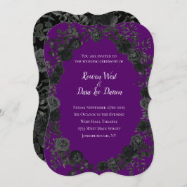 紫と黒のバラゴシック結婚式招待状 招待状
