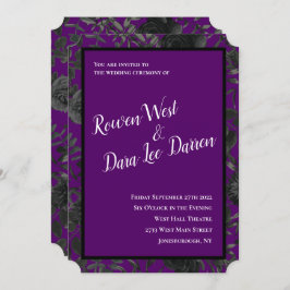 紫と黒のバラゴシック結婚式招待状 招待状