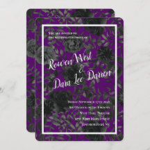 紫と黒のバラゴシック結婚式招待状