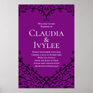 紫と黒のバラゴシック結婚様式の式サイン ポスター