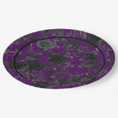紫と黒のバラゴシッ結婚クの紙プレート ペーパープレート (アングル)
