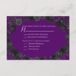 紫と黒のバラ結婚ゴシックの返信カード 招待状