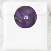 紫と黒のバレーボール | DIY名と番号 ラウンドシール (バッグ)