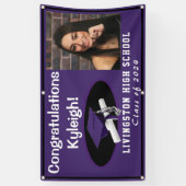 紫と黒のビニールの卒業写真 横断幕 (縦)