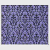 紫と黒のフローラスワービクトリアンルダマスク ラッピングペーパー (フラット)