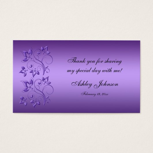 紫と黒のフローラパーティーの好意ラベル (正面)