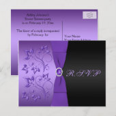 紫と黒のフローラR.S.V.Pはがき インビテーションポストカード (正面/裏面)