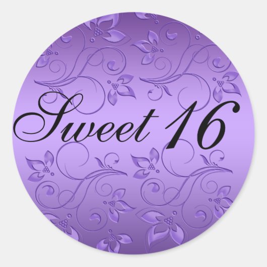 紫と黒のフローラSweet sixteenシール ラウンドシール (正面)