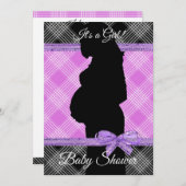 紫と黒のプレイドベビーシャワー招待状 招待状 (正面/裏面)