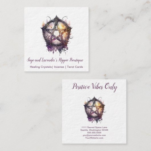 紫と黒のペンタグラムスクエア名刺 スクエア名刺 (正面/裏面)