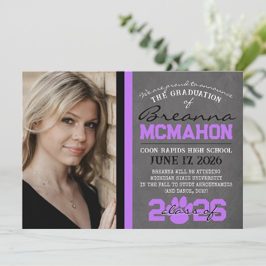紫と黒のポープリント卒業発表 招待状