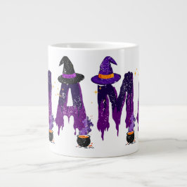 紫と黒のママウィッチの帽子と鍋のドリップデザイン ジャンボコーヒーマグカップ