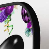 紫と黒のマルディグラスバルーン花の房 ピックルボールラケット (左詳細)