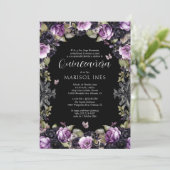 紫と黒のムーディな花飾りのゴシックスタイルのキンセアニェラ 招待状 (スタンド正面)
