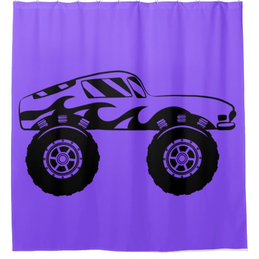紫と黒のモンスタートラックシャワーカーテン シャワーカーテン (正面)
